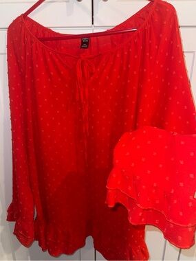 Women's Ruffle Long-Sleeve Peasant Top